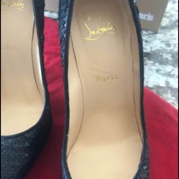 Authentic Christian Louboutin Black Sequin Heels - 38.5 - New Year Shoes!! - Picture 2 of 7